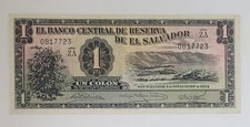 1 Colon 1953 El Salvador AU/UNC Serial #0817723