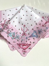 Darling Fancy Pink Parasols Handkerchief  Cotton  New LuRay Hankie