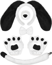 5PCS Puppy Dog Ears Costume Set Floppy Headband Nose Tail Bowtie Paw for Adult H