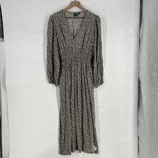 Gap Maxi Dress Womens Large Brown Floral Smocked Waist Ruffle Puff Sleeve V-Neck