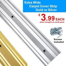 Extra wide carpet cover strip 61mm wide Silver or Gold 900mm (3') long PACK of 5
