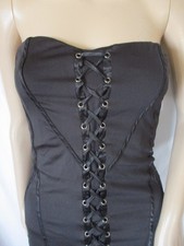FOREVER 21 Black MINI corset DRESS Jr S Strapless Sexy Lace-Up Goth Stretch