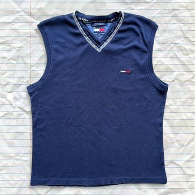 Vintage Tommy Jeans Ribbed Sleeveless V-Neck Tank Top Navy Blue