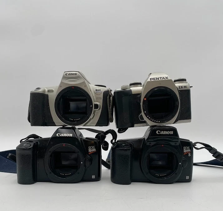 Vintage 35mm Film Slr Camera Lot Canon Eos Rebel G S & Pentax Zx-m