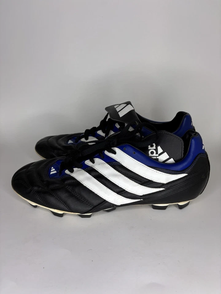 Botines de fútbol Adidas para hombre talla 12 con cordones negro blanco azul cuero  - Imagen 3 de 4