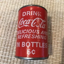 COCA COLA CARDBOARD COVERED TIN 3” BANK….RARE
