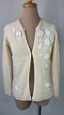 Vintage Cyn Les Ivory Floral Ribbon Beaded Embroidered Cardigan Sweater S