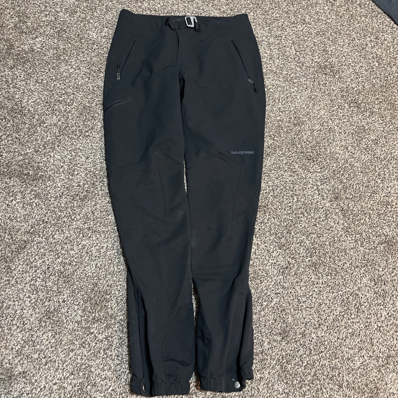 Patagonia Alpine Guide Belted Pants Pockets Soft Shell Black Womens Size 4