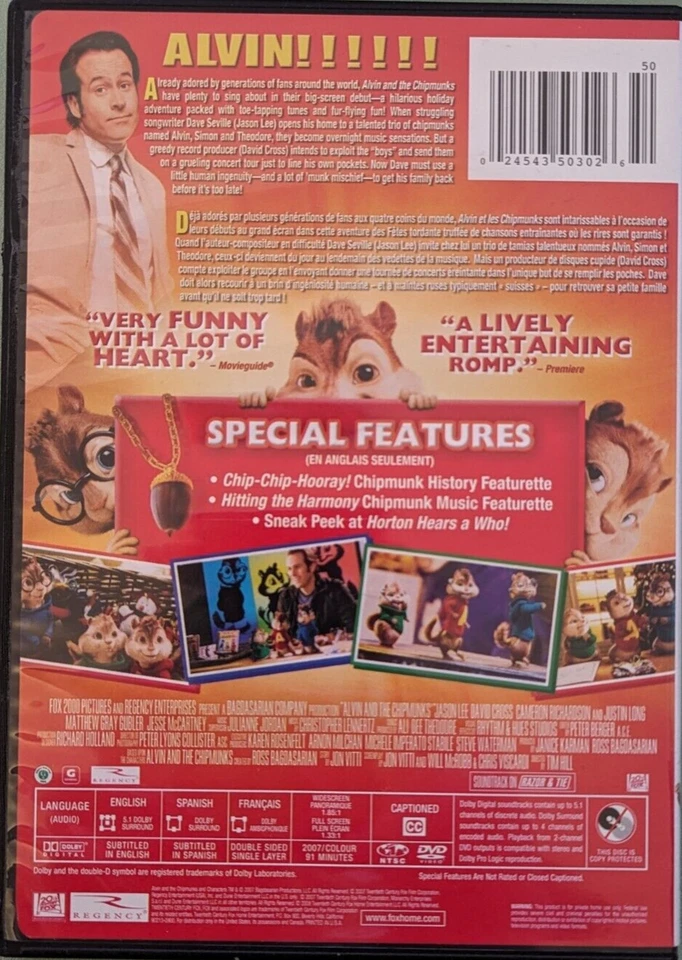 Alvin and the Chipmunks (DVD, 2007, Canadian) - Image 2 of 3