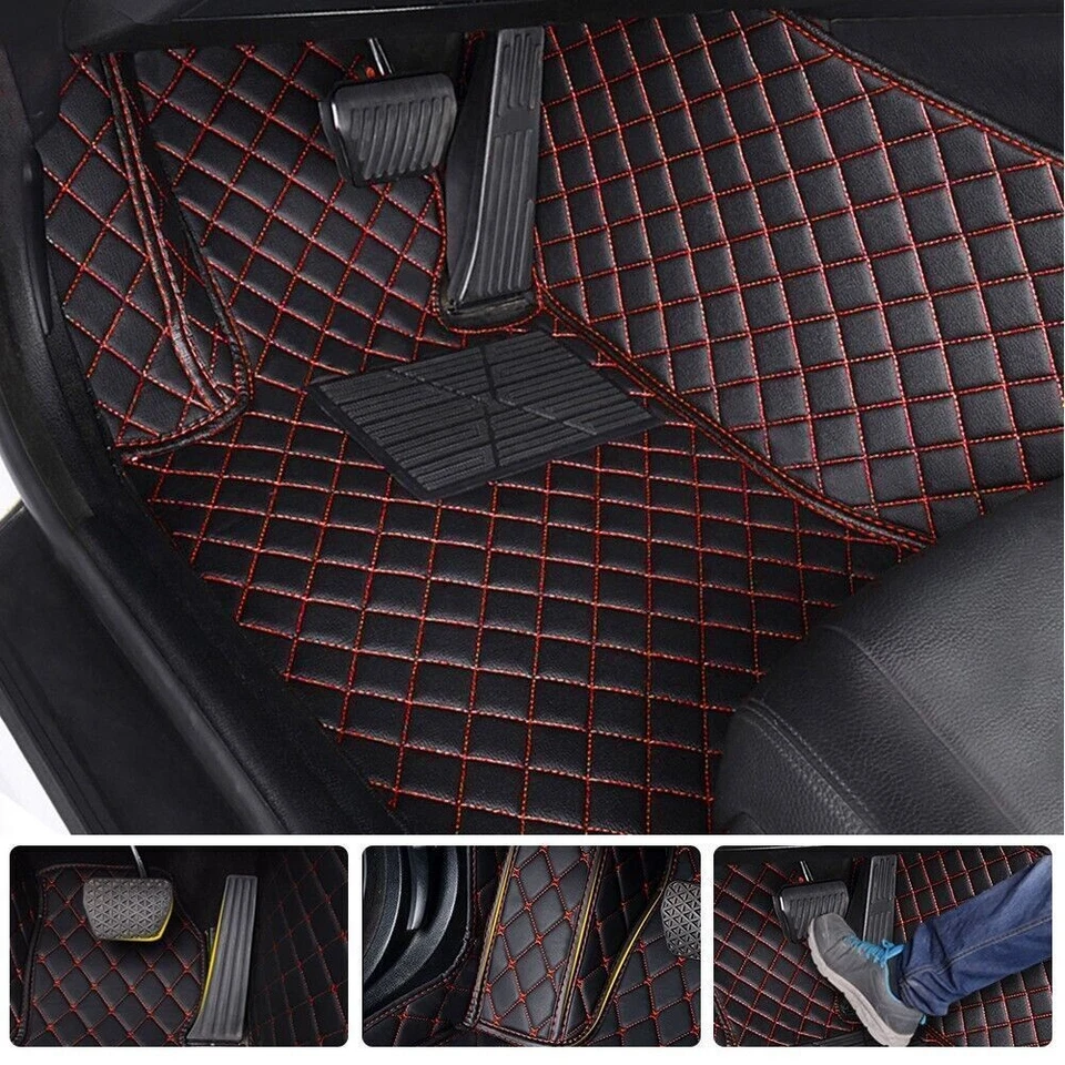 Car Floor Mats for Kia Spectra/Cerato2003-2007 Full Covered PU Leather Black Red — 第 4/4 张图片
