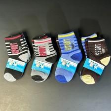12 Pairs Boys Crew Socks Size 4-6 Sport Graphic Cotton Blend Multicolor