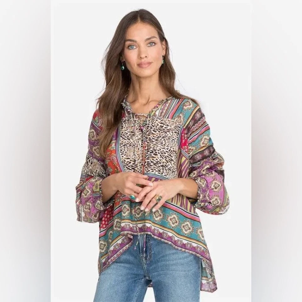 Blusa Johnny Was 100% Seda Parche Finlandés Leopardo Estampado Floral GRANDE NUEVA con ETIQUETAS Foto 2 de 4