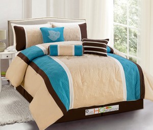7 P Quilted Botanical Garden Comforter Set Turquoise Blue Beige
