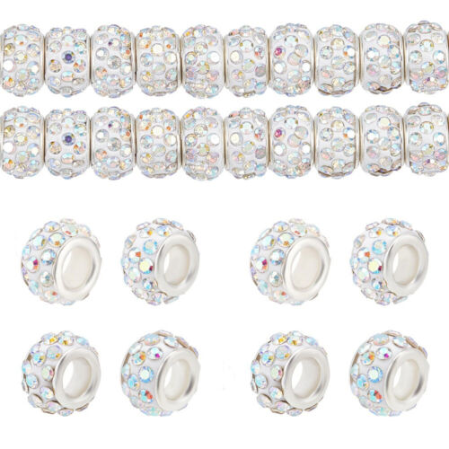 100pcs Rhinestone European Beads Large Hole Polymer Clay Spacer Bead 10~12mm - Picture 10 of 32