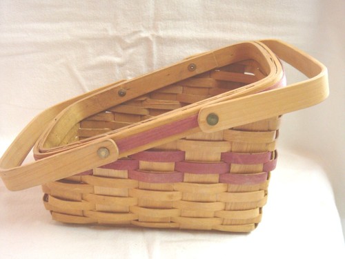 Two-Tone Wedge-Shaped Woven Wood Basket w/Double Handles 9.5 x 6.75 x 3 - Bild 6 von 10