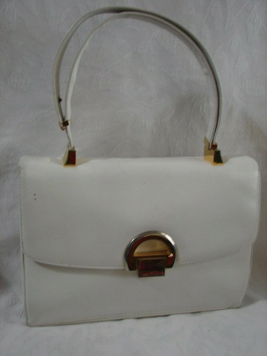 KORET White Red Leather Handbag Vtg Convertible Purse 1960s Mod
