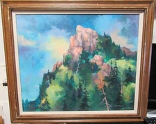 ROBERT WANDS ORIGINAL OIL ON MASONITE COLORADO MOUNTAIN LANDSCAPE PAINTING