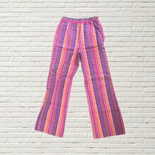 Vintage 70s Multicolor Striped Flare Pants - Seersucker High Waisted Side Zip Xs
