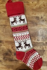 Pottery Barn Kids Fair Isle Knit Christmas stocking red  white reindeer deer