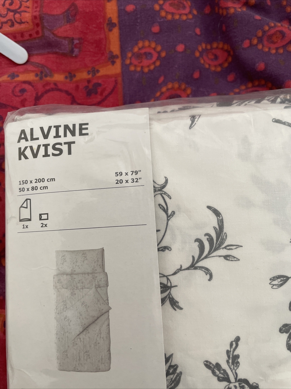 Ikea Alvine Kvist 1 x DOUBLE Duvet Cover & 2 Pillowcases Grey White
