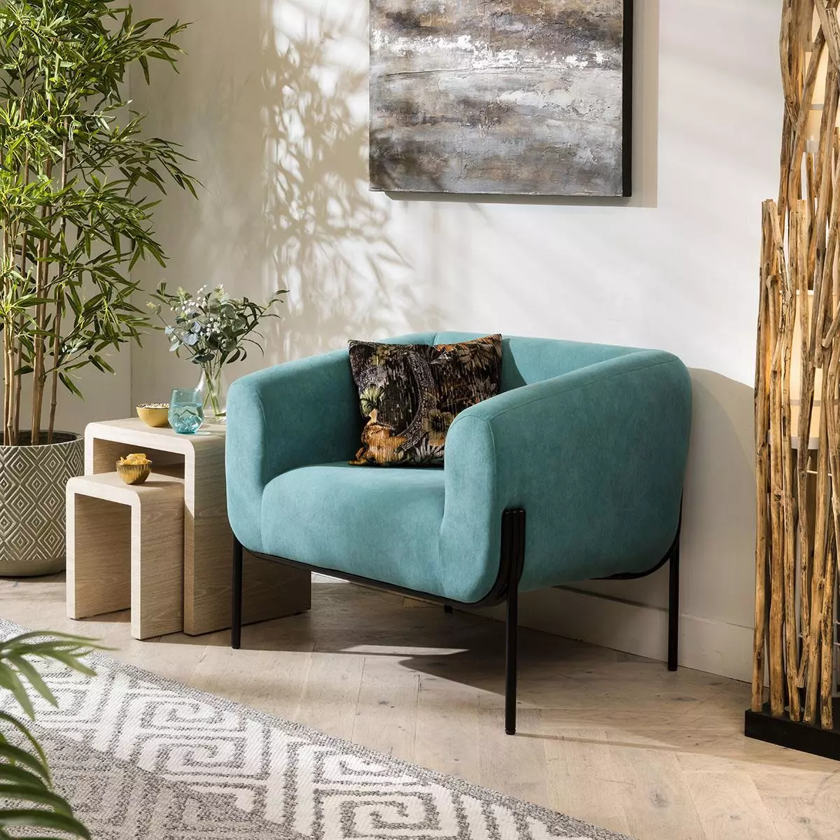 Modern Living Room Armchair Accent Occasional Chair Teal Velvet Fabric