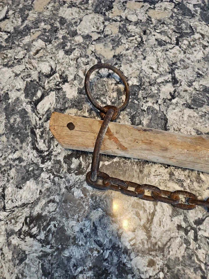 Antique 48" hand hewn wooden Oxen YOKE with chain primitive farm decor - Image 2 of 4