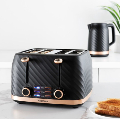 Goodmans Wave Schwarz & Roségold 4 Scheiben Toaster Beleuchtung Variable Krümelschublade