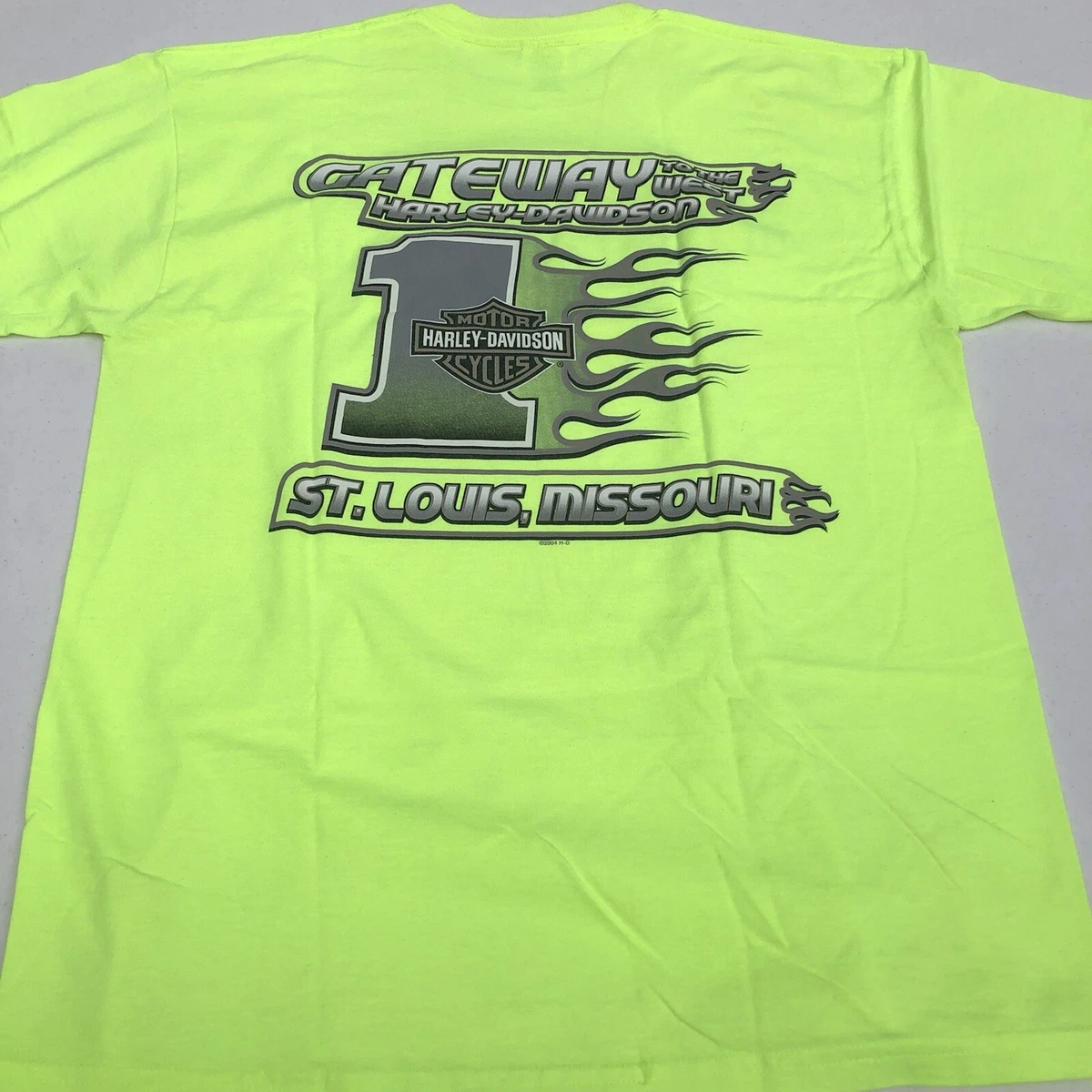 Harley Davidson Neon Green St. Louis Missouri Gateway West Men's T-Shirt Size L