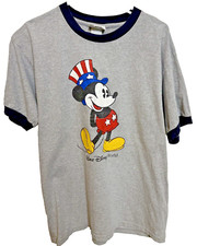 VTG Walt Disney World Ringer Shirt Uncle Sam Mickey Mouse 4th Of July Large