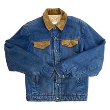 Vintage 70er DENIM KEY SADDLE KING WESTERN SHERPA GEFÜTTERT TRUCKER RODEO JACKE S