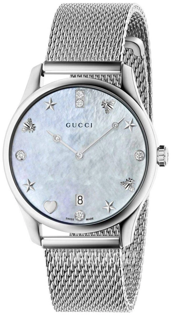 Montre pour femme Gucci G Timeless YA1264094 blanche MOP en acier inoxydable