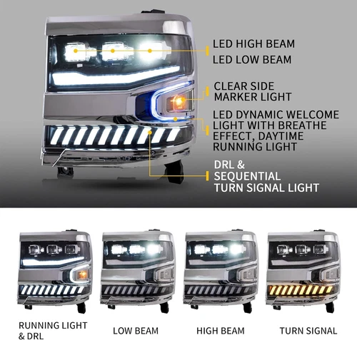 Pair Fits Chevrolet Silverado 1500 2016-2018 LED Headlights w/Startup Sequential - Picture 5 of 15