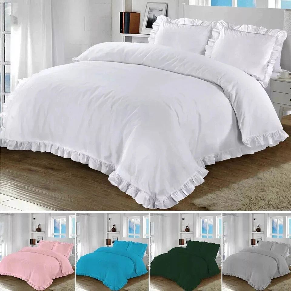 DE LAVISH Santiago Ruffle Frilled Duvet Quilt Cover Set with Pillowcases - Bedding Set