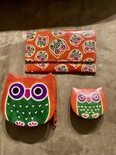 3-częściowy portfel sowa z prawdziwej skóry brelok i torebka na monety