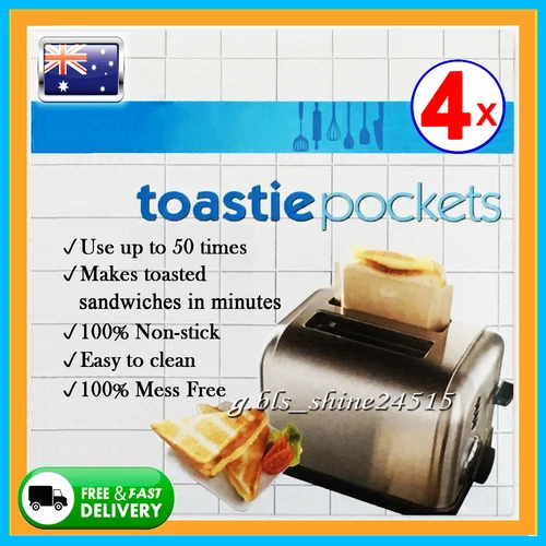 4x Toastie Pockets Bag Non-Stick Reusable Toast Sandwich Baking Oven Kitchen
