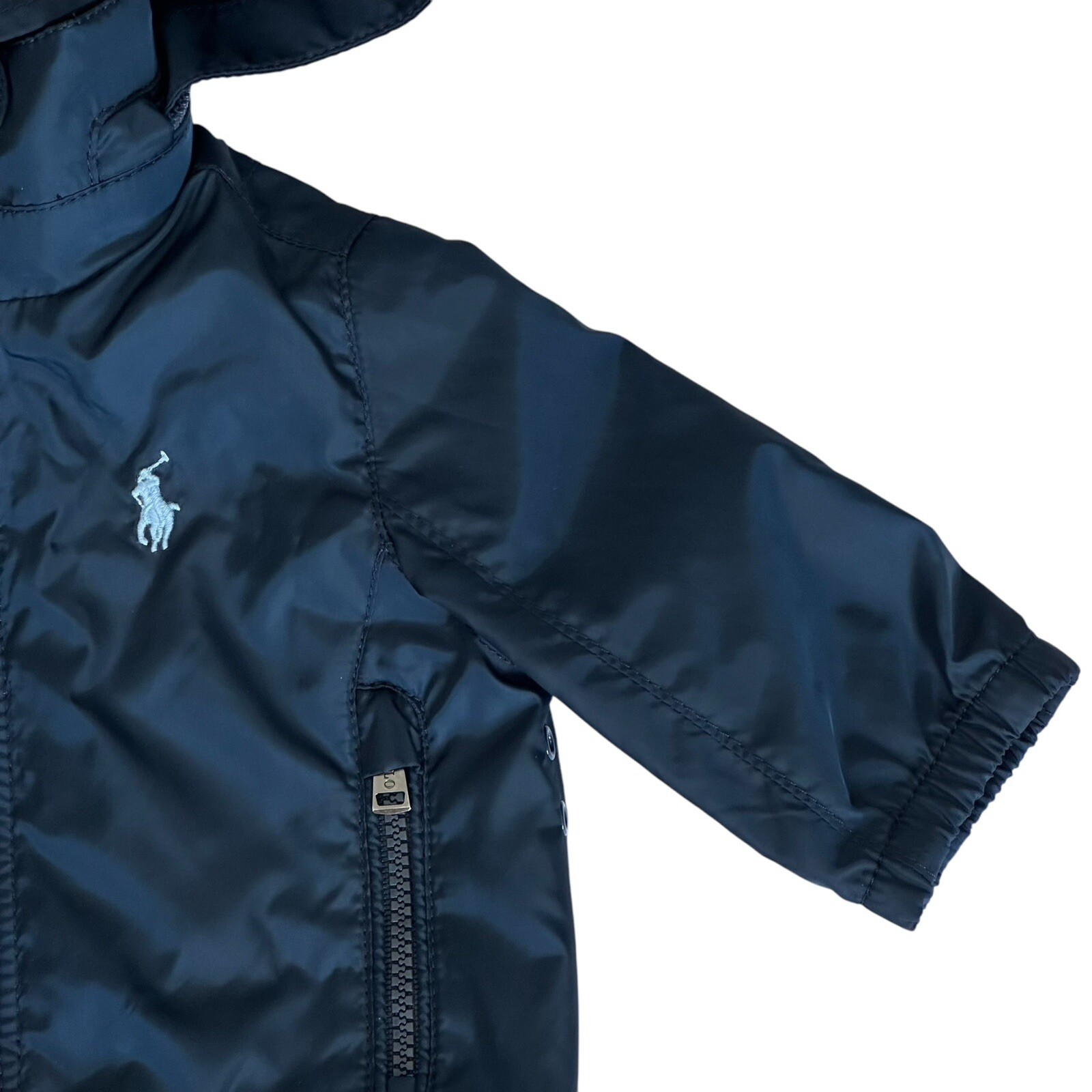Polo Ralph Lauren ragazzo 3M 3 mesi giacca a vento pioggia blu pony con cappuccio