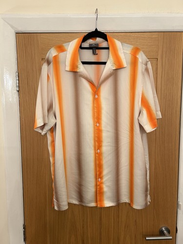 H&M Gents Orange Brown Stripped Short Sleeve Shirt L 48in Chest Regular - Picture 5 of 14
