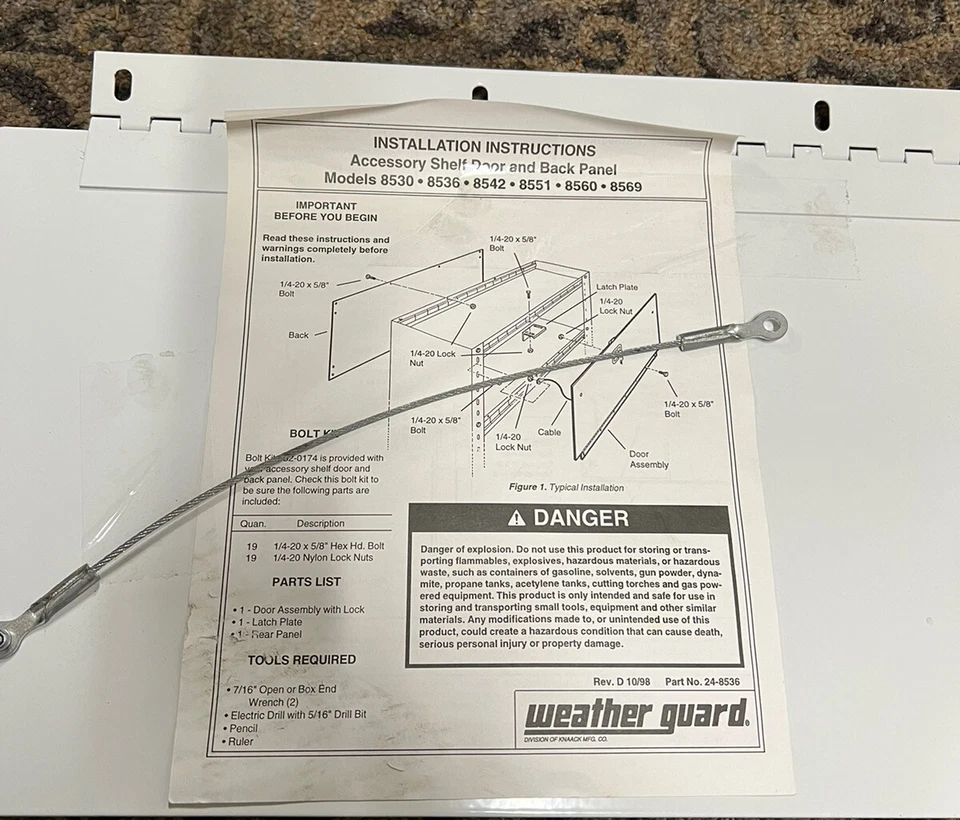 Weather Guard Accessory Shelf Door Only 36” Models 8530, 8536, 8642, 8551, 8560 - Image 4 of 4
