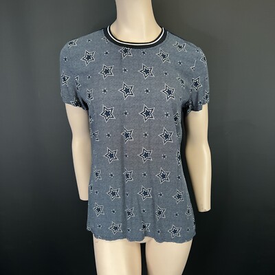 Tommy Hilfiger Damen T-Shirt Medium Star Print Blau Weiß Retro Kurzarm