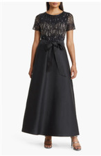 PISARRO NIGHTS BEADED BODICE MIXED MEDIA BLACK GOWN sz 6