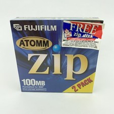 Vintage 2 Pack Fujifilm ATOMM Zip Disk 100MB IBM Formatted New Sealed- Free Ship