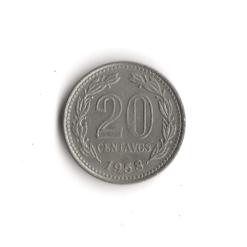 1958 Argentina - 20 Centavos - 123 - Nickel Plated Steel - 4g