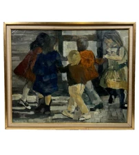 ANKA BRONNECK CALIFORNIA MODERNIST ABSTRACT FIGURATIVE ILLUSTRATION OIL PAINTING