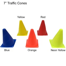 7" Vehicle Pedestrian Training Sport Traffic Cones - Blue, Orange, Red, Yellow