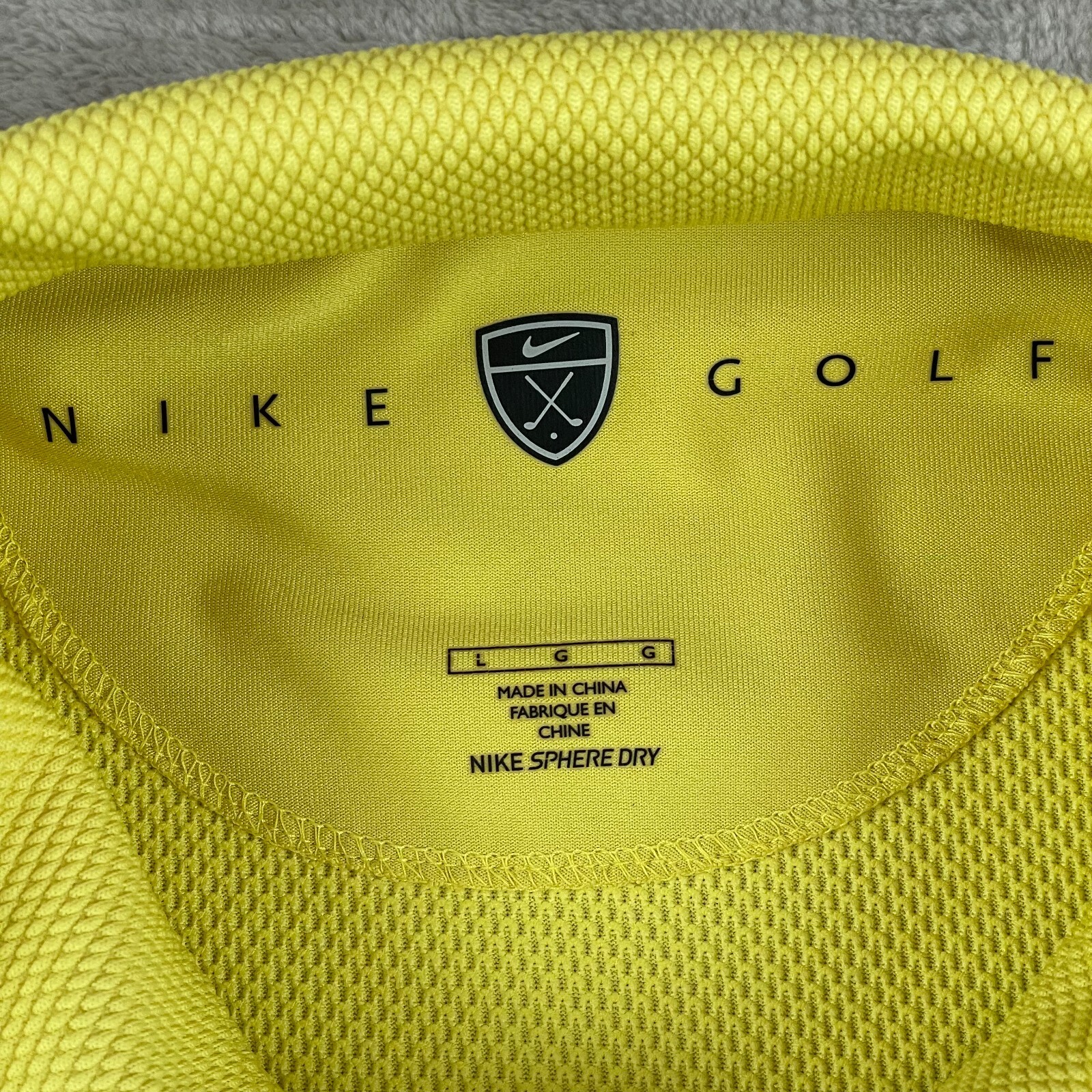 Nike Golf Polo Shirt Men Large Yellow Diamond Textured Sphere Dry