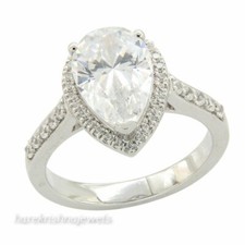 3.20CT Pear Lab-Created Diamond Halo Engagement Wedding Ring 14K White Gold Over