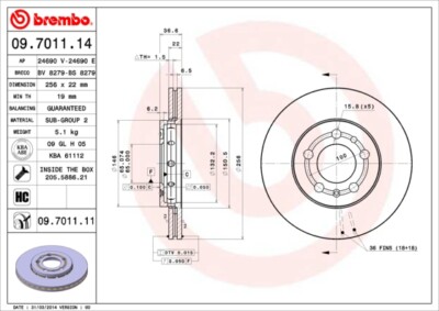 2 x BREMBO 09.7011.11 Bremsscheibe für AUDI,SEAT,SKODA,SKODA (SVW),VW,VW (FAW),V