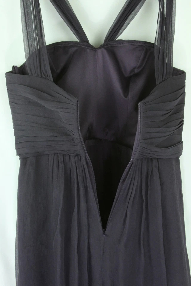 Vestido Amsale 2 púrpura dama de honor seda arrugado halter chifón para mujer  Foto 4 de 4