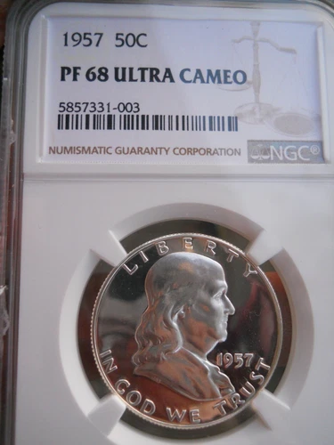 1957 Franklin Half Dollar NGC PF68 Ultra Cameo Brilliant White PR68 DCAM