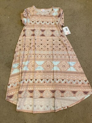 LulaRoe Carly Dress Multicolor Aztec Geometric Hi Lo Swing Sz Small